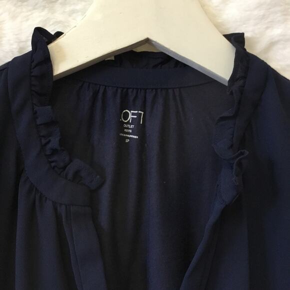 Loft Navy Ruffle Collar Blouse - Picture 3 of 8